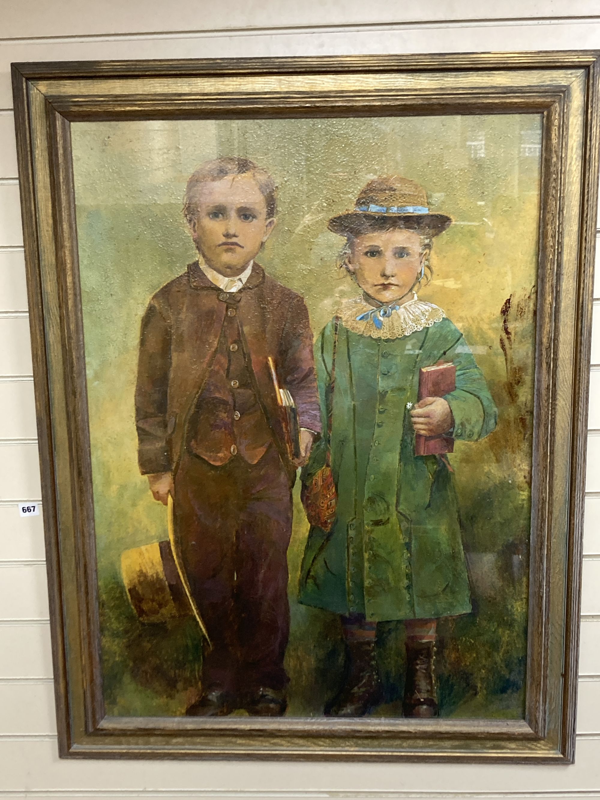 English School, oil on board, Portrait of two Edwardian children, 93 x 67cm